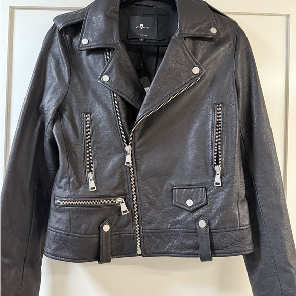 7 For All Mankind Black Leather Moto Jacket - Picture 1 of 3